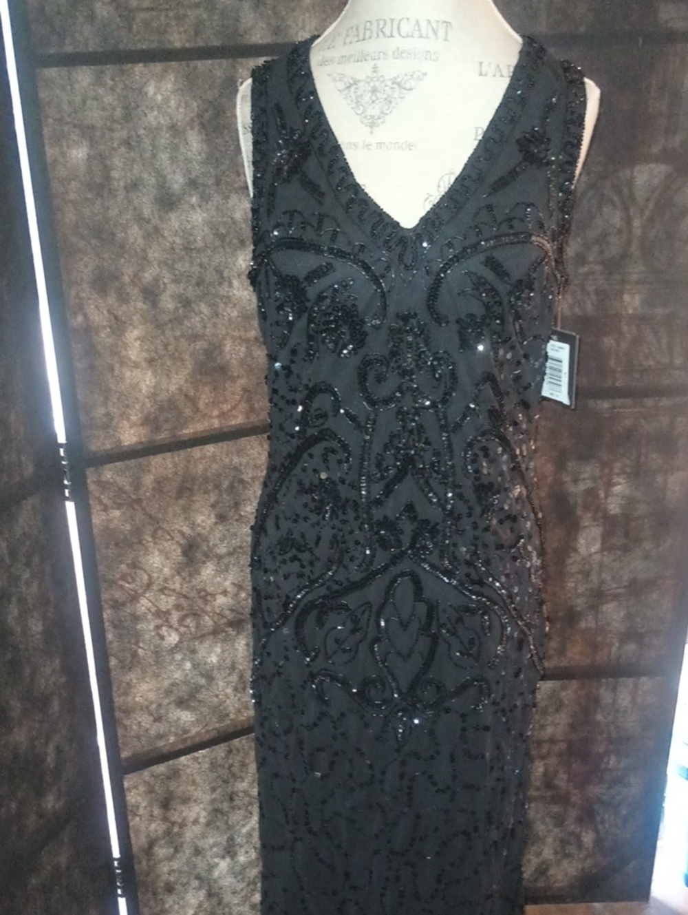 MARINA Black Beaded V-Neck Maxi Dress